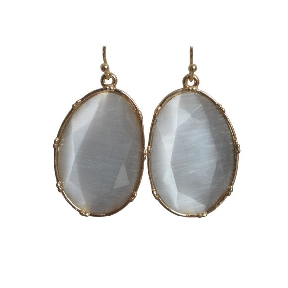 14th & Union White Gray Gold Tone Oval Drop Earrings NWT Gift - Picture 2 of 4